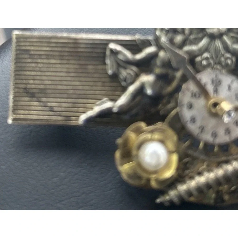 Lot Of 4 Vintage Hair Clips Steampunk Cherub, Wooden Beads, Crystal, Black. READ